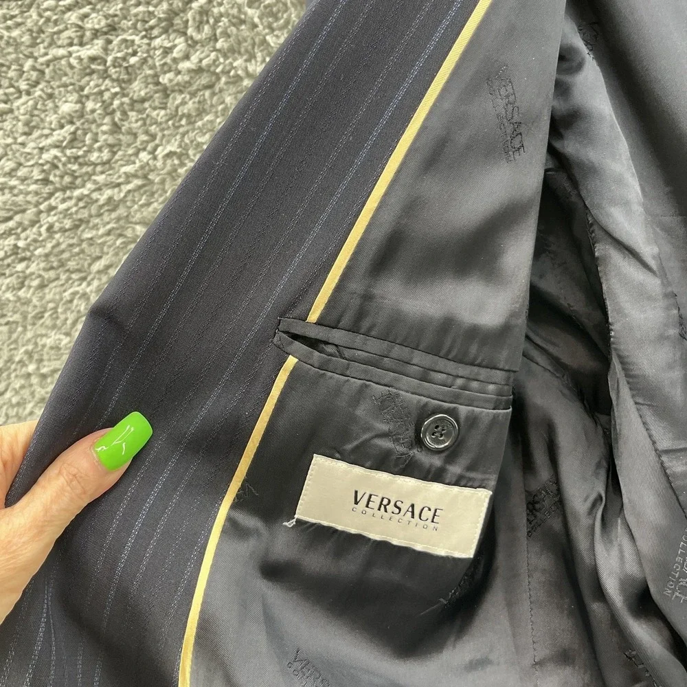 Versace Collection Blazer Mens 44R Blue Wool Pinstripe Italy Suit Coat‎ Jacket